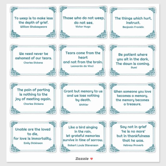 Kummerzitate in der Ecke der Rose Tief Aquamarin w Aufkleber (Blatt)