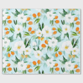 Kumquat Orchid Summer Frucht Muster auf Aquamarin Geschenkpapier (Flach)