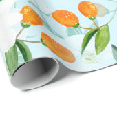 Kumquat Orchid Summer Frucht Muster auf Aquamarin Geschenkpapier (Rolleneckpunkt)