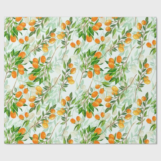 Kumquat Tropical Summer Fruit Pattern on Mint Geschenkpapier (Flach)