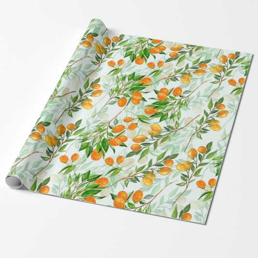Kumquat Tropical Summer Fruit Pattern on Mint Geschenkpapier (Ungerollt)