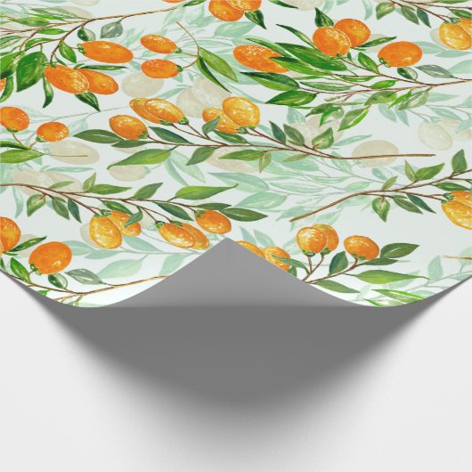 Kumquat Tropical Summer Fruit Pattern on Mint Geschenkpapier (Ecke)