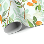 Kumquat Tropical Summer Fruit Pattern on Mint Geschenkpapier (Rolleneckpunkt)