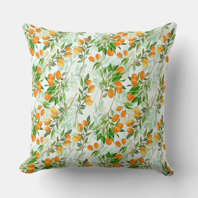 Kumquat Tropical Summer Fruit Pattern on Mint Kissen (Vorderseite)