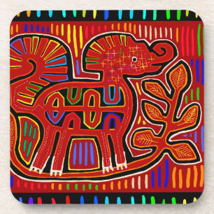 Kuna Indian Baby-Elefant - Mola Volkskunst Getränkeuntersetzer