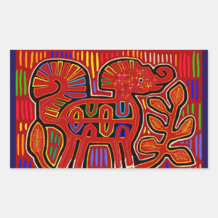 Kuna Indian Baby-Elefant - Mola Volkskunst Rechteckiger Aufkleber