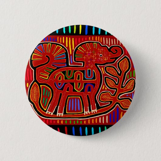 Kuna Indian Baby Elephant - Mola Folk Art Button (Vorderseite)