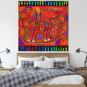 Kuna Indian Baby Elephant - Mola Folk Art Leinwanddruck (Insitu (Schlafzimmer))