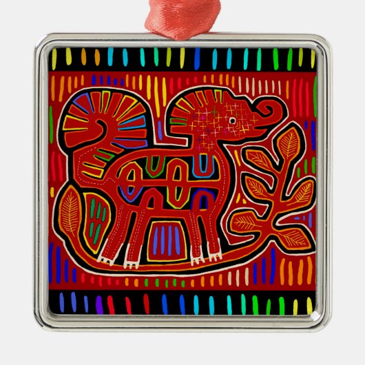 Kuna Indian Baby Elephant - Mola Folk Art Ornament Aus Metall (Vorne)