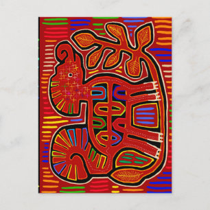Kuna Indian Baby Elephant - Mola Folk Art Postkarte