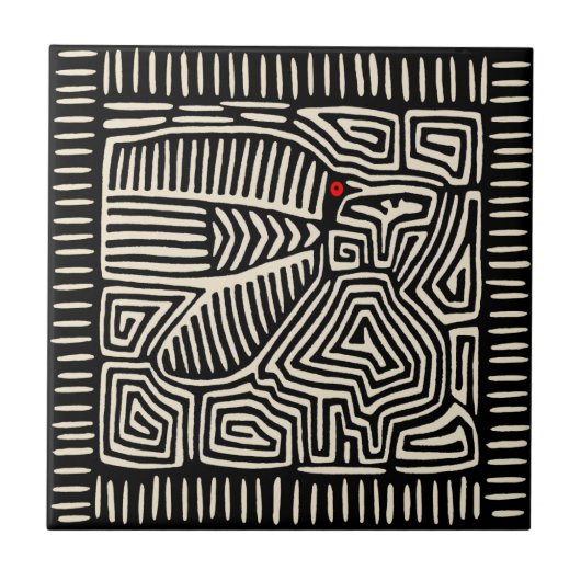Kuna Indian Black Bird Tile Fliese (Vorderseite)