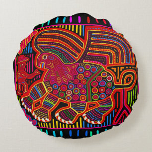Kuna Indian Freundlicher Drache Mola Rundes Kissen
