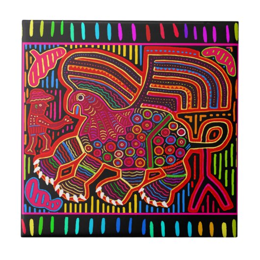 Kuna Indian Friendly Dragon Mola Fliese (Vorderseite)