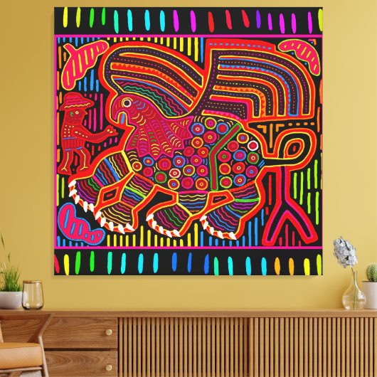Kuna Indian Friendly Dragon Mola Leinwanddruck (Insitu (Wohnzimmer))