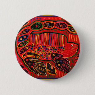Kuna Indian Iguana Mola Button