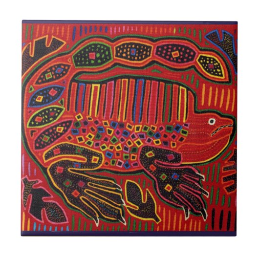 Kuna Indian Iguana Mola Fliese (Vorderseite)