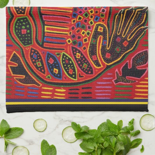 Kuna Indian Iguana Mola Handtuch (Gefaltet)