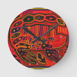 Kuna Indian Iguana Mola Runde Wanduhr