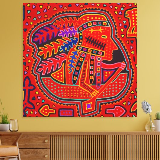 Kuna Indian Man in Canoe Leinwanddruck (Insitu (Wohnzimmer))