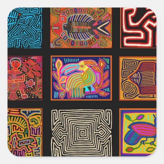 Kuna Indian Mola Collage Quadratischer Aufkleber (Vorderseite)