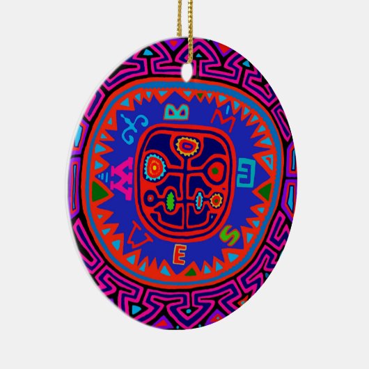 Kuna Indian Mola Compass Keramik Ornament (Rechts)