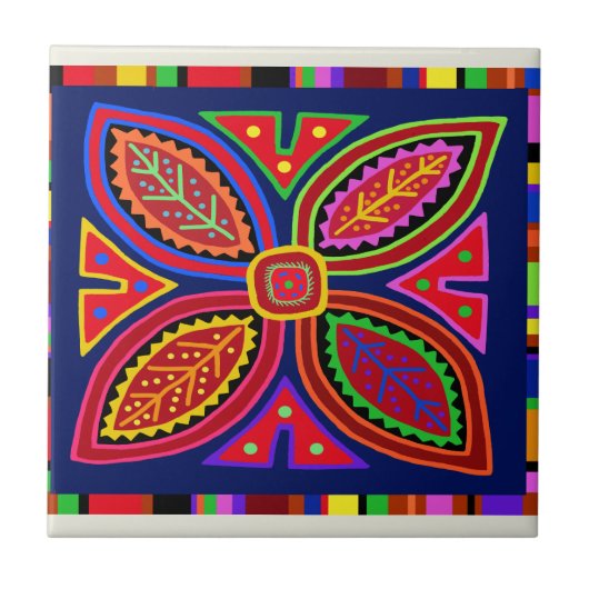 Kuna Indian Mola Flora Fliese (Vorderseite)