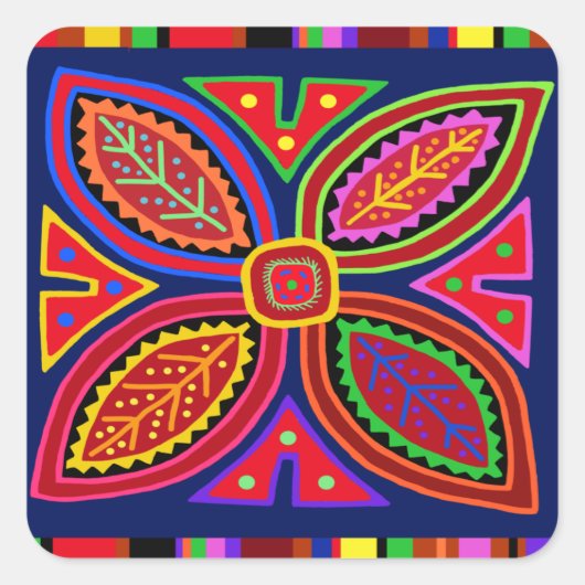 Kuna Indian Mola Flora Quadratischer Aufkleber (Vorderseite)