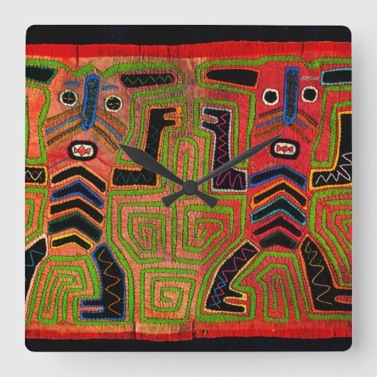 Kuna Indian Mola Inspirierte Design Wall Clock Quadratische Wanduhr (Vorderseite)