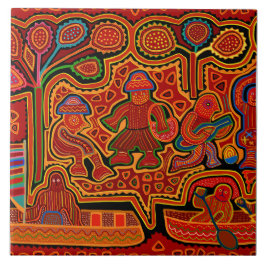 Kuna Indian Mola Men in Boats Fliese