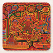 Kuna Indian Mola Men in Boats Rechteckiger Pappuntersetzer (Vorderseite)