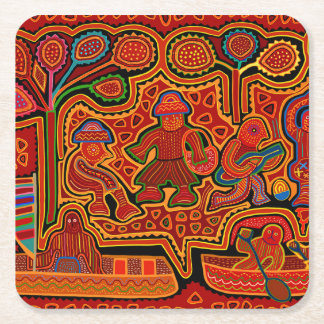 Kuna Indian Mola Men in Boats Rechteckiger Pappuntersetzer