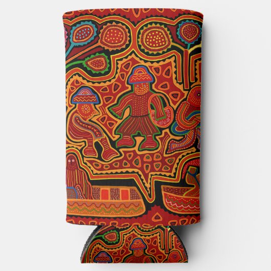 Kuna Indian Mola Men in Boats Selters Dosenkühler (Vorderseite)