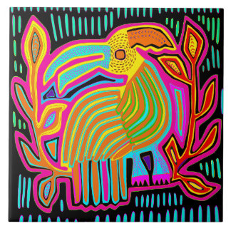 Kuna Indian Mola Parrot Ceramic Tile Fliese