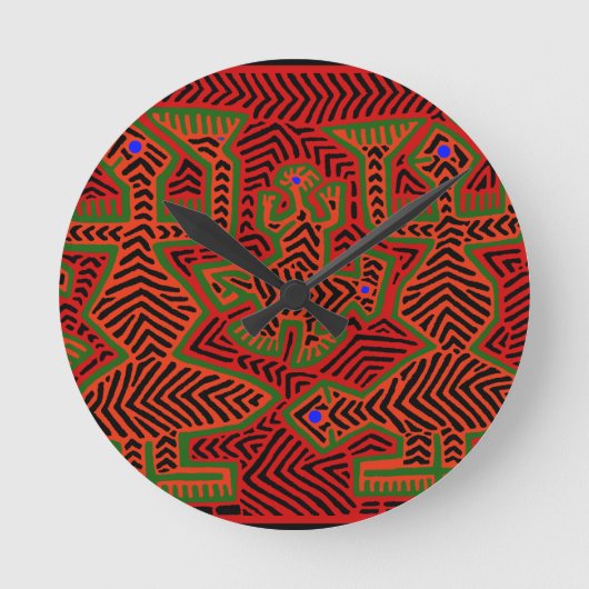 Kuna Indian Mola Spirits Runde Wanduhr (Vorderseite)