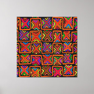 Kuna Indian Mola Stammesmuster - Rot Leinwanddruck