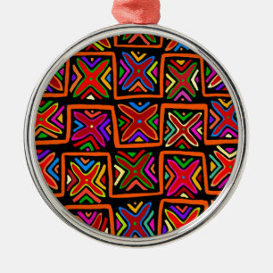Kuna Indian Mola Tribal Checks - Red Ornament Aus Metall