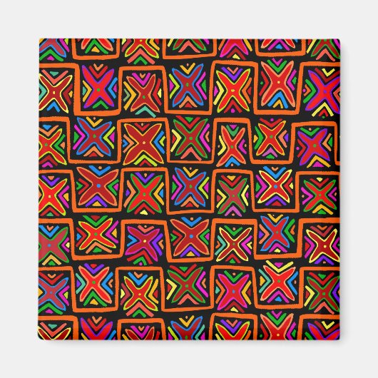 Kuna Indian Mola Tribal Karos - Red - Magnet (Vorne)