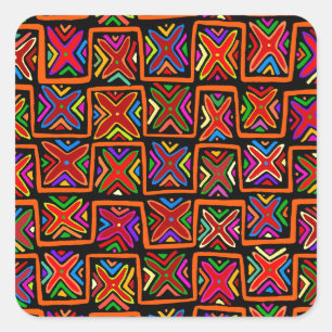 Kuna Indian Mola Tribal Karos - Red - Quadratischer Aufkleber