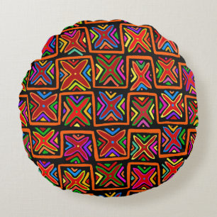 Kuna Indian Mola Tribal Karos - Red - Rundes Kissen