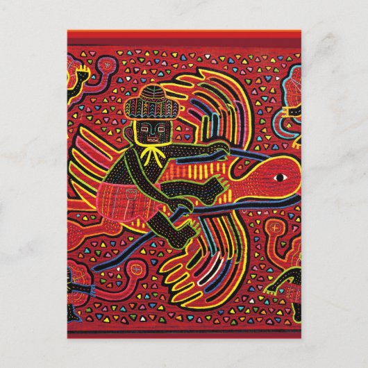 Kuna Indian Stork Bringbaby Design Postkarte (Vorderseite)