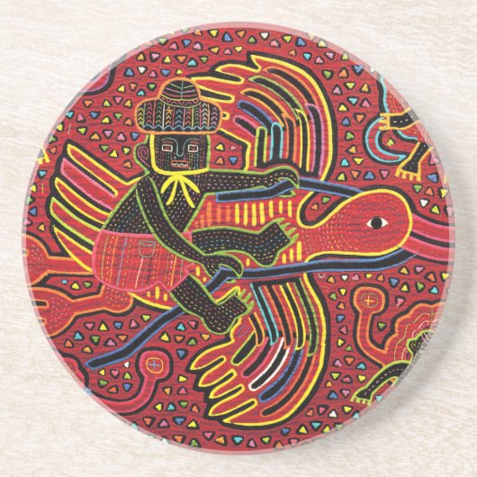 Kuna Indian Stork Bringbaby Design Sandstein Untersetzer (Vorne)