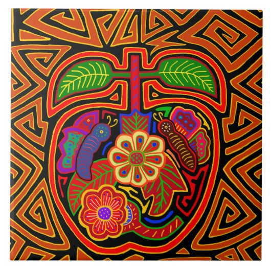 Kuna Indian Sweet Apple Mola Tile Fliese (Vorderseite)