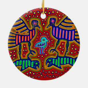Kuna Indian Vögel mit Fisch Keramikornament