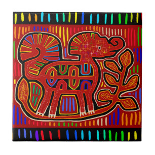 Kuna-Indianer-Baby-Elefant - Mola-Volkskunst Fliese