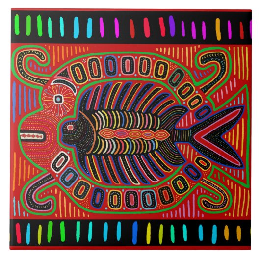 Kuna-Indianer Pescado Mola Fliese (Vorderseite)