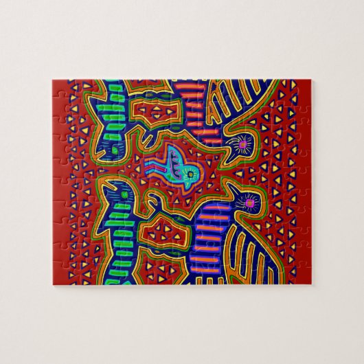 Kuna Indianervögel mit Fisch Puzzle (Horizontal)