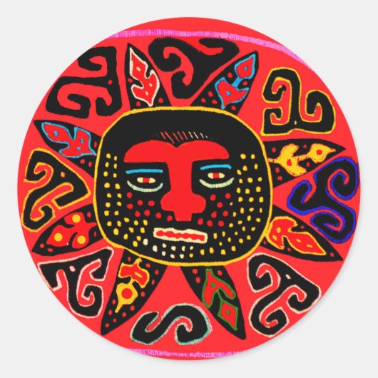 Kuna Tribal Del Sol Runder Aufkleber (Vorderseite)