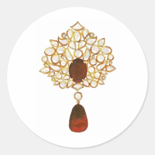 Kundan und Ruby Brooch Runder Aufkleber (Vorderseite)