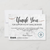 Kunde mit weißem Marmor-Script Dankeskarte (Vorderseite)