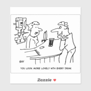 Kunde schmeichelt Pub Bardame Cartoon. Aufkleber